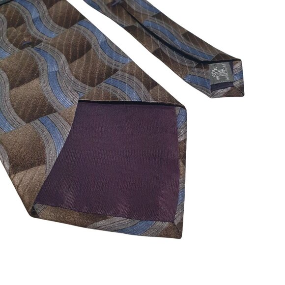 Vintage Pattern Arrow Company Men Tie Brown Blue Silk Office Dad Gift Necktie - Picture 5 of 5